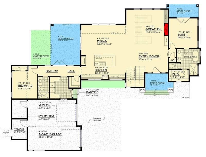 Plan 666308RAF: Northwest Contemporary House Plan with Master on Main and Two-Story Great Room - Floor Plan - Main Level - Contemporary, Northwest