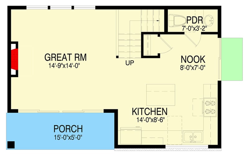 Plan 28159J: Sleek Contemporary 2-Bedroom House Plan with Upstairs Master and Laundry - Floor Plan - Main Level - Contemporary