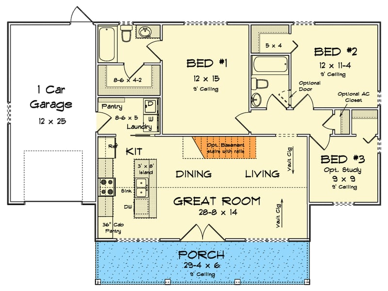 Plan 52480WM: Traditional Craftsman 3-Bed House Plan with Open Concept and Split Bedrooms - Floor Plan - Main Level - Craftsman, Traditional