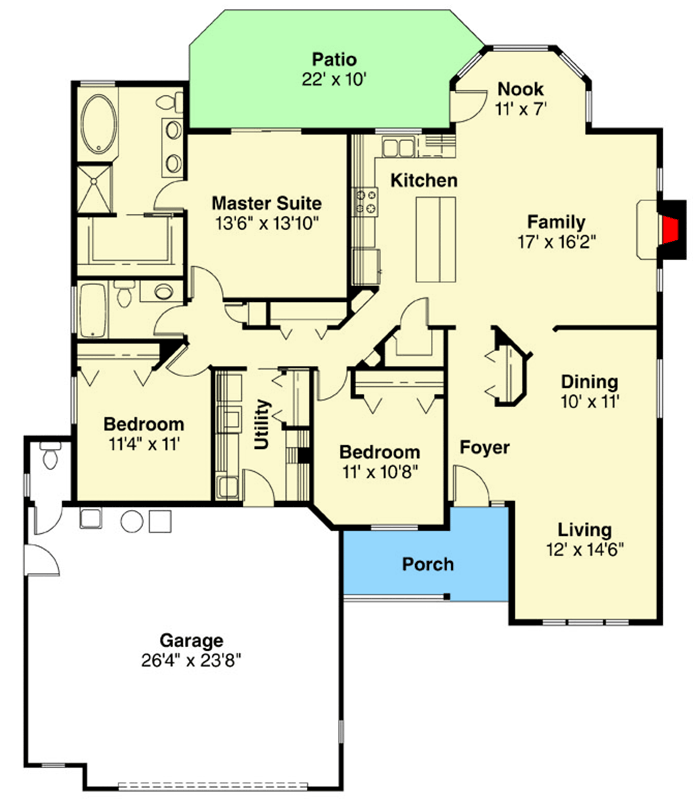 Plan 720159DA: Inviting Craftsman Ranch House Plan: 3 Beds, 2.5 Baths, 1,867 Sq Ft - Floor Plan - Main Level - Craftsman, Ranch, Traditional
