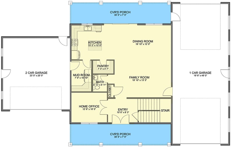 Plan 61674UT: Traditional House Plan with RV Garage, Home Office and 3 Beds - Floor Plan - Main Level - Traditional