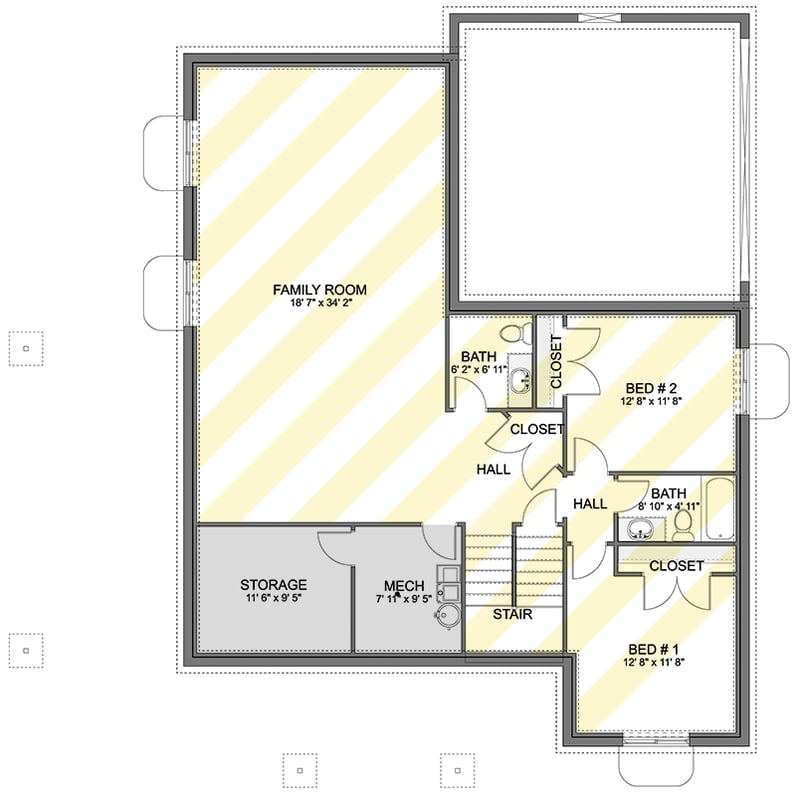 Plan 61675UT: Traditional Ranch House Plan with Split Bedrooms - Floor Plan - Optionally Finished Lower Level - Ranch, Traditional
