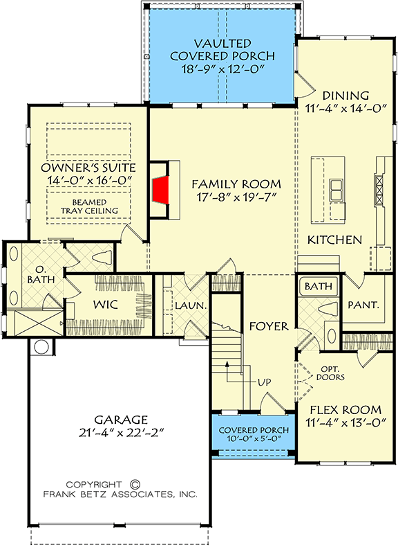 Plan 710443BTZ: European Cottage House Plan: 3-4 Beds, Master on Main, Flex Room - Floor Plan - Main Level - Cottage, European