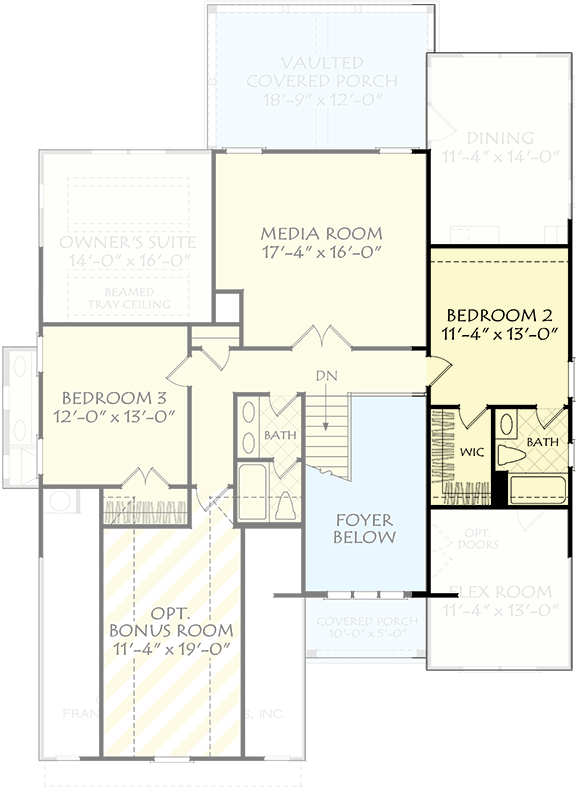 Plan 710443BTZ: European Cottage House Plan: 3-4 Beds, Master on Main, Flex Room - Floor Plan - Optional Second Level with Bath - Cottage, European