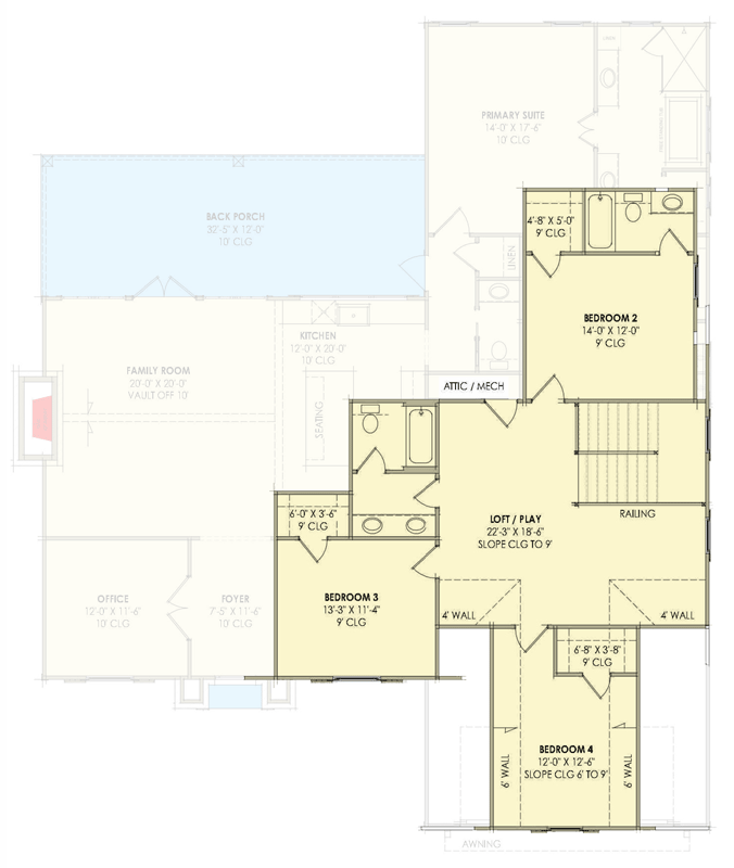 Plan 818184JSS: Elegant 4-Bed New American House Plan with Vaulted Living and Loft - Floor Plan - 2nd Floor - Modern Farmhouse, New American, Tudor