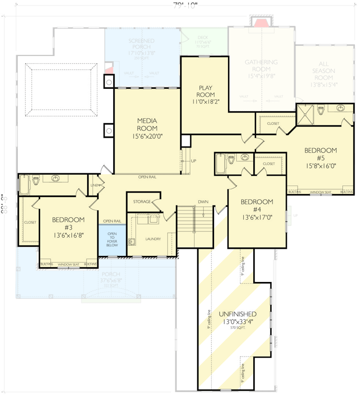 Plan 29932RL: Stately Modern Colonial House Plan with Master on Main Level, Screened Porch and 3-Car Garage - Floor Plan - 2nd Floor - Colonial, New American, Traditional