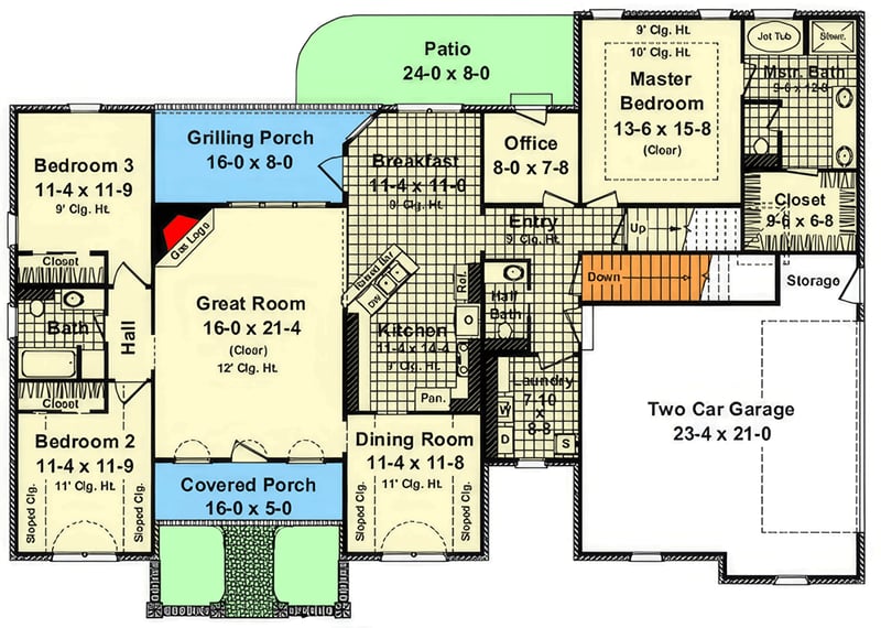 Plan 51328MM: Country Ranch House Plan with Home Office and Split Bedrooms - Floor Plan - Main Level - Country