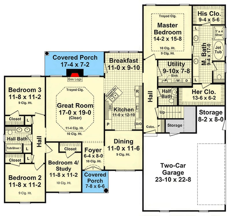 Plan 51331MM: Spacious 4-Bedroom European Traditional House Plan with Bonus Room - Floor Plan - Main Level - European, Traditional