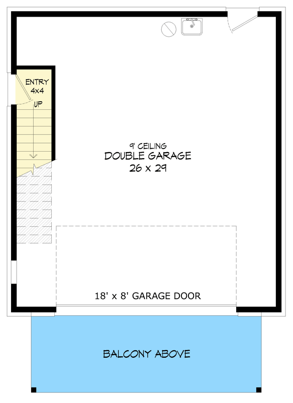 Plan 680626VR: Modern Carriage ADU Plan with 2-Car Garage and Balcony - Floor Plan - Main Level - Carriage, Modern