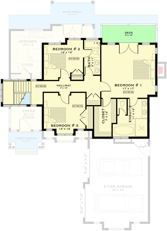 Plan 147052RML: Modern Farmhouse 3 Bed House Plan with Den and Upstairs Master - Floor Plan - 2nd Floor - Modern, Modern Farmhouse, New American