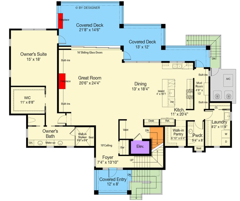 Plan 33279ZR: 4-Bed Coastal Contemporary House Plan with Elevator and Expansive Outdoor Living - Floor Plan - 2nd Floor - Main Level - Coastal, Coastal Contemporary, Florida-Style, New American