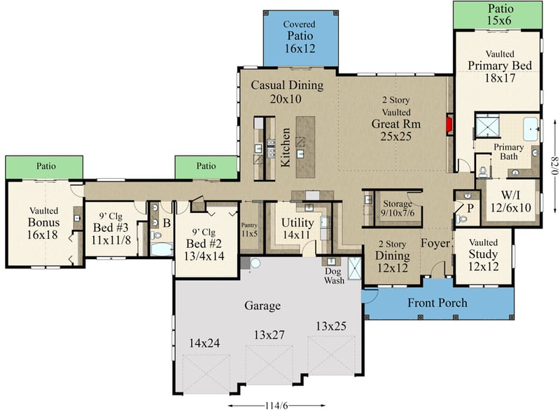 Plan 85476MS: Flexible 4-Bedroom Modern Farmhouse Plan with Finished Bonus Room - Floor Plan - Main Level - Country, Farmhouse, Modern Farmhouse, New American, Ranch