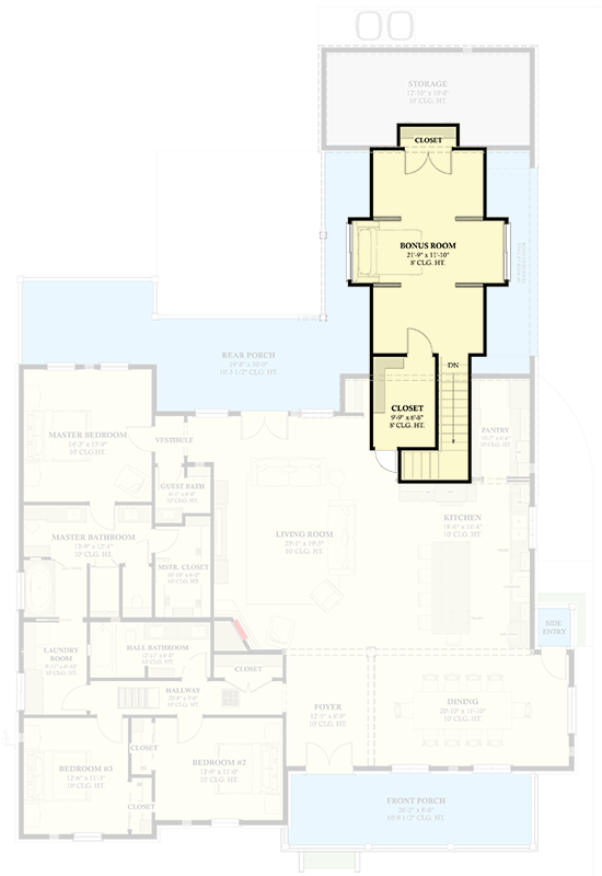 Plan 774002MWK: Elegant French Country House Plan with Split Bedrooms and Finished Bonus Room - Floor Plan - 2nd Floor - Acadian, French Country, Louisiana-Style, Southern, Traditional