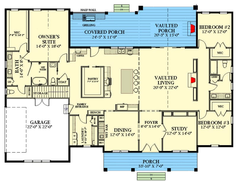 Plan 46532LA: Elegant Modern Farmhouse House Plan with Private Apartment and Outdoor Kitchen - Floor Plan -  - Farmhouse, Modern Farmhouse, New American