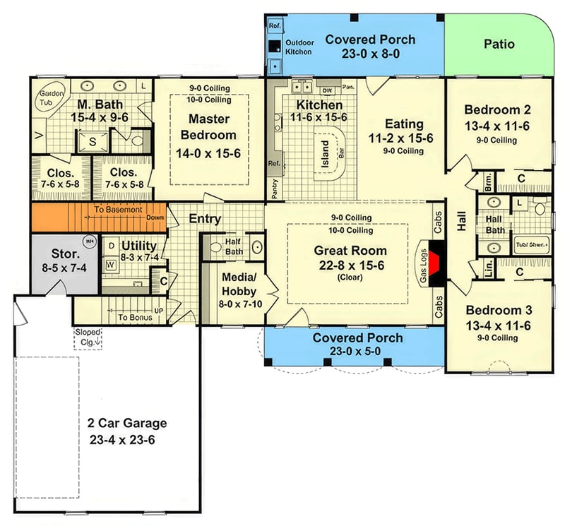 Plan 51336MM: Charming 3-Bedroom Farmhouse House Plan with Main Level Master and Bonus Room - Floor Plan - Main Level - Coastal, Farmhouse, New American