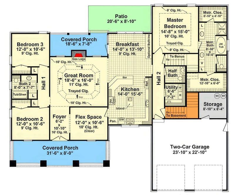 Plan 51337MM: Welcoming Modern Farmhouse House Plan with Split Bedrooms and Optional Bonus Room - Floor Plan - Main Level - Country, Farmhouse, Modern Farmhouse