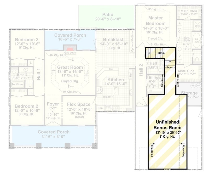 Plan 51337MM: Welcoming Modern Farmhouse House Plan with Split Bedrooms and Optional Bonus Room - Floor Plan - 2nd Floor - Country, Farmhouse, Modern Farmhouse