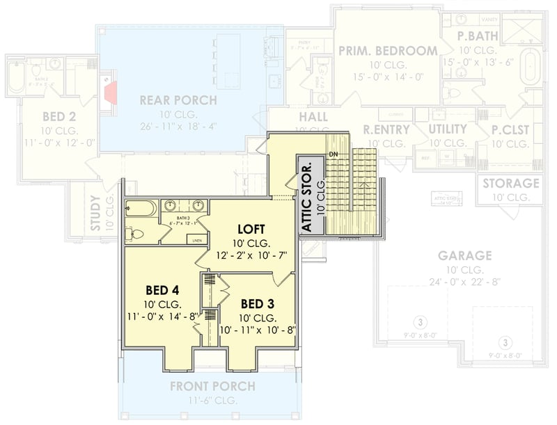 Plan 185022PHD: Modern Farmhouse House Plan with Main-Level Master Suite and Loft - Floor Plan - 2nd Floor - Modern Farmhouse, Transitional