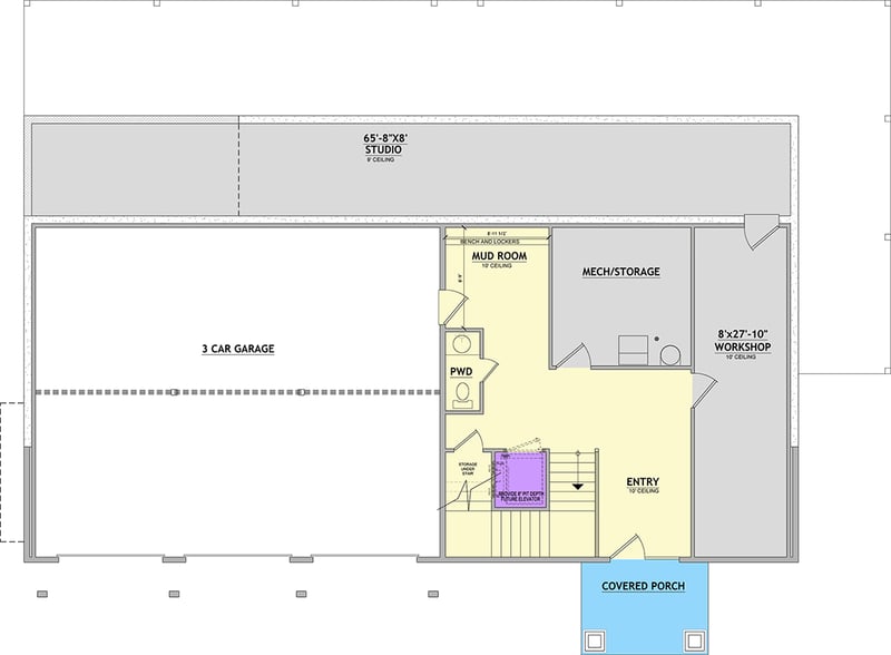 Plan 849052PGE: Expansive 5-Bedroom Mountain House Plan with Elevator and Two-Story Great Room - Floor Plan - Lower Level - Contemporary, Mountain, Northwest