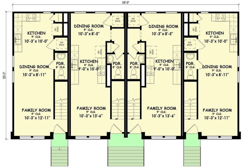 Plan 100361GHR: Stylish Multi-Family Contemporary House Plan with 8 Bedrooms - Floor Plan - Main Level - Contemporary, Modern Farmhouse