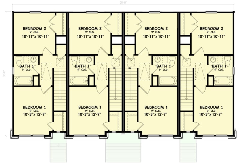 Plan 100361GHR: Stylish Multi-Family Contemporary House Plan with 8 Bedrooms - Floor Plan - 2nd Floor - Contemporary, Modern Farmhouse