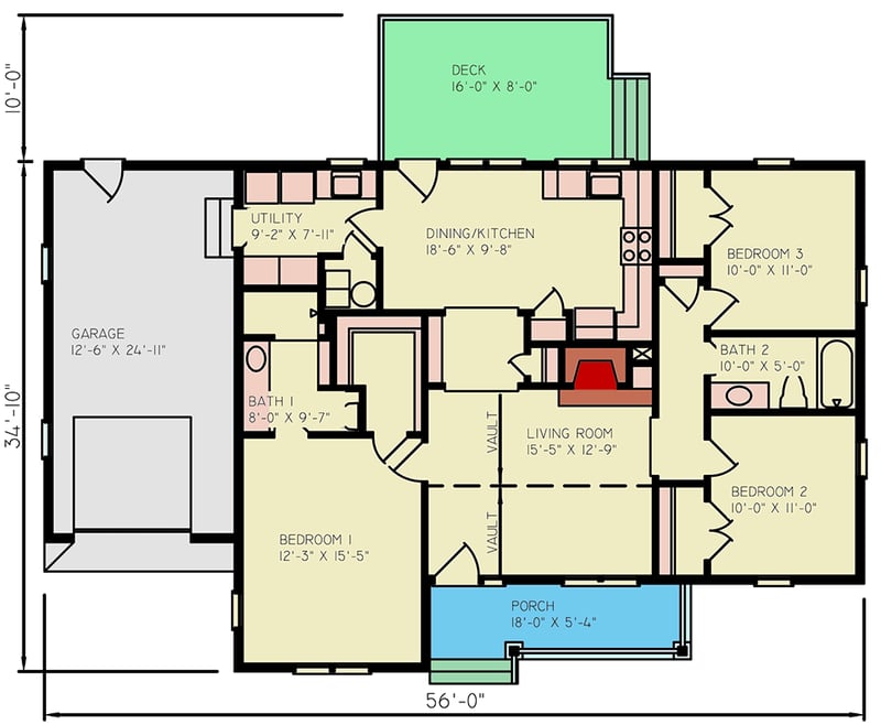 Plan 25936GE: Welcoming 3-Bedroom Country House Plan with Main Level Master - Floor Plan - Main Level - Cottage, Country