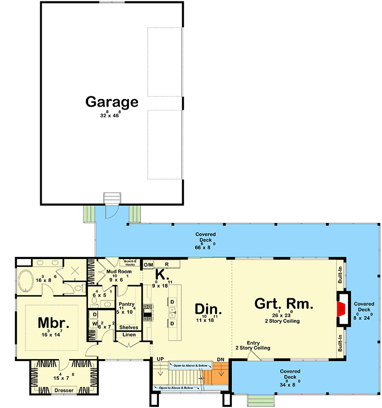 Plan 623569DJ: Contemporary Barndominium House Plan with 5 Beds, Two-Story Great Room - Floor Plan - Main Level - Barndominium, Contemporary