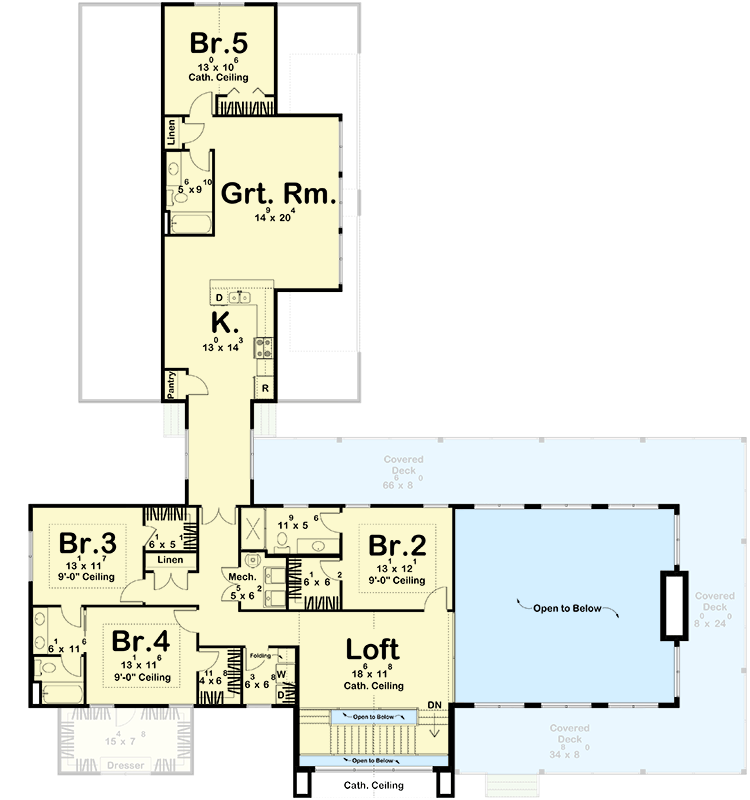 Plan 623569DJ: Contemporary Barndominium House Plan with 5 Beds, Two-Story Great Room - Floor Plan - 2nd Floor - Barndominium, Contemporary
