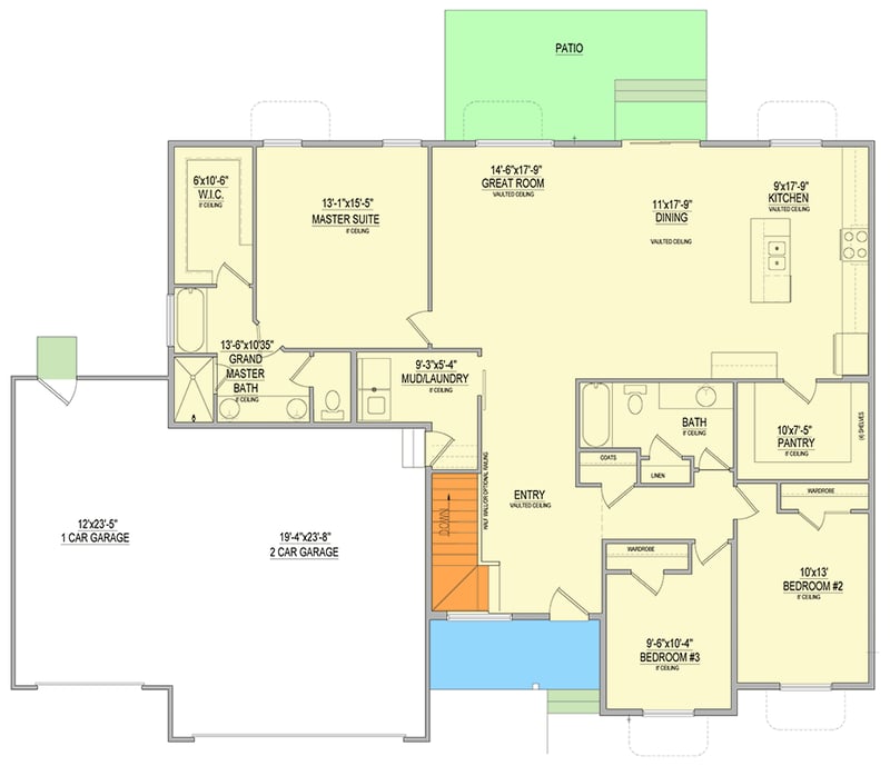 Plan 849053PGE: Modern Ranch House Plan with Split Beds, 3-Car Garage, and Butler Pantry - Floor Plan - Main Level - Craftsman, Ranch, Traditional