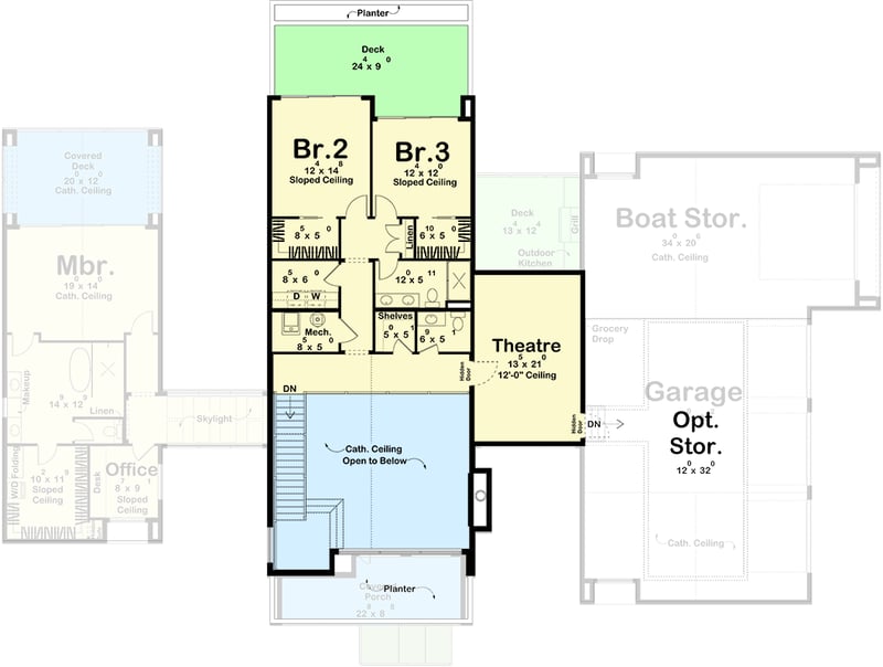Plan 623571DJ: Striking Contemporary Scandinavian House Plan with RV Garage and Main-Floor Master - Floor Plan - 2nd Floor - Contemporary, Scandinavian