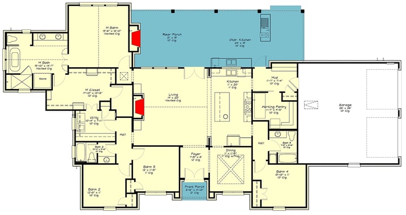 Plan 125011LEW: Luxury French Country House Plan with Outdoor Kitchen and Split Bedrooms - Floor Plan - Main Level - European, French Country, Modern, Southern, Transitional