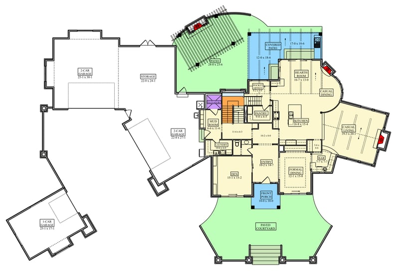 Plan 95332RW: European-Inspired House Plan with Elevator and 5-Car Garage - Floor Plan - Main Level - European, Traditional