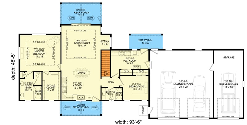 Plan 680630VR: Mountain Craftsman 2-Bedroom House Plan with Expansive 3-Car Garage - Floor Plan - Main Level - Barndominium, Country, Craftsman, Mountain, Ranch
