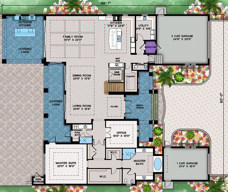 Plan 660025JMD: Coastal Contemporary House Plan with Dual Masters, Elevator, and Outdoor Kitchen - Floor Plan - Main Level - Coastal, Coastal Contemporary