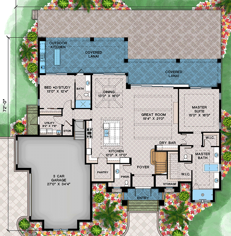 Plan 660027JMD: Luxury Coastal Contemporary House Plan: 5 Beds, Outdoor Kitchen, Observation Deck - Floor Plan - Main Level - Coastal, Coastal Contemporary, Florida-Style