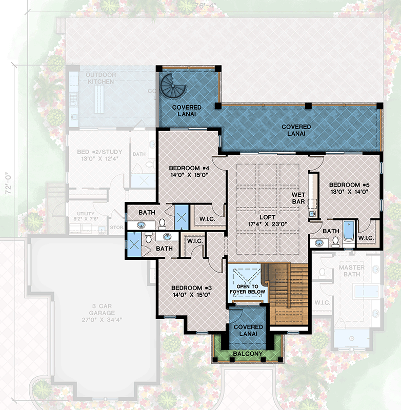 Plan 660027JMD: Luxury Coastal Contemporary House Plan: 5 Beds, Outdoor Kitchen, Observation Deck - Floor Plan - 2nd Floor - Coastal, Coastal Contemporary, Florida-Style