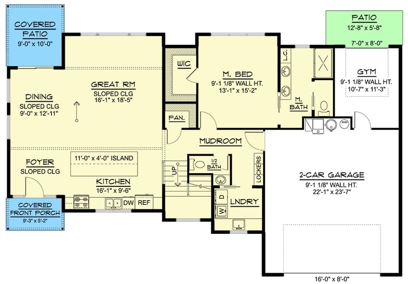 Plan 135399GRA: Sleek Modern 4-Bedroom House Plan with Main Level Master and Two-Story Great Room - Floor Plan - Main Level - Contemporary, Modern