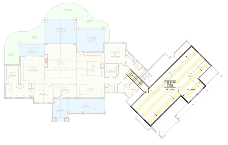 Plan 95338RW: Modern Mountain 2-Bedroom Farmhouse Plan with 4-Car Garage and Bonus - Floor Plan - 2nd Floor - Farmhouse, Mountain