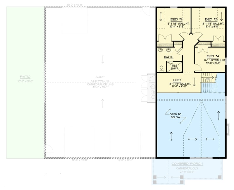 Plan 135400GRA: Barndominium-Style Modern Farmhouse Plan with Massive Shop Garage and Loft - Floor Plan - 2nd Floor - Barndominium, Country, Craftsman, Modern Farmhouse