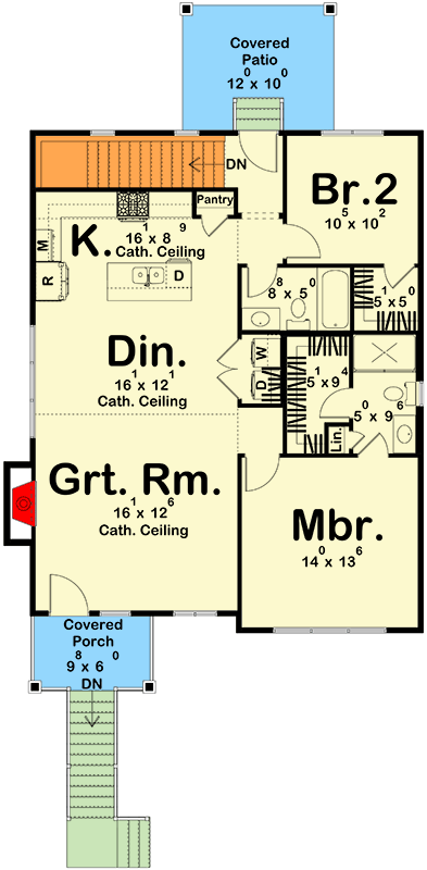 Plan 623580DJ: New American House Plan with Split Bedrooms and 2-Car Drive-Under Garage - Floor Plan - Main Level - New American, Ranch