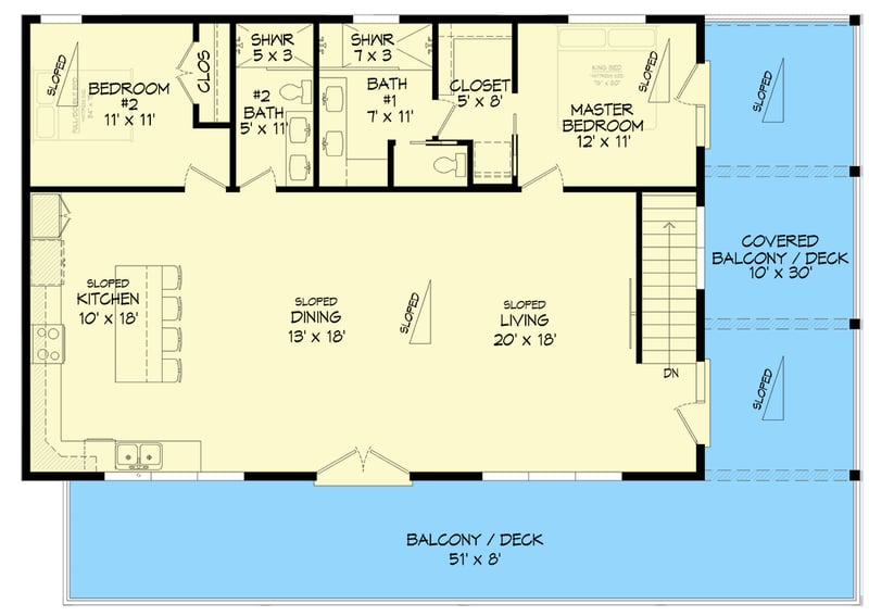 Plan 680632VR: Elevated Modern Coastal 3-Bed House Plan with Expansive Balcony - Floor Plan - 2nd Floor