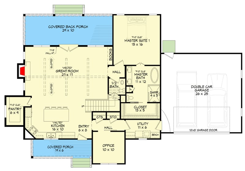Plan 680635VR: Craftsman Farmhouse House Plan: 3 Beds, Main-Level Master, Two-Story Great Room - Floor Plan - Main Level - Country, Craftsman, Farmhouse, Mountain