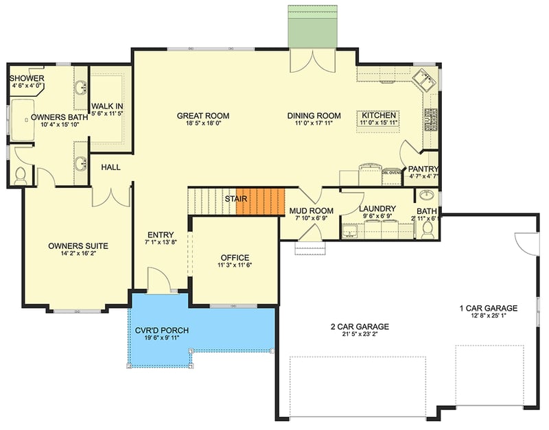 Plan 61682UT: Traditional House Plan: 4 Beds, First Floor Master, Two-Story Great Room - Floor Plan - Main Level - Traditional