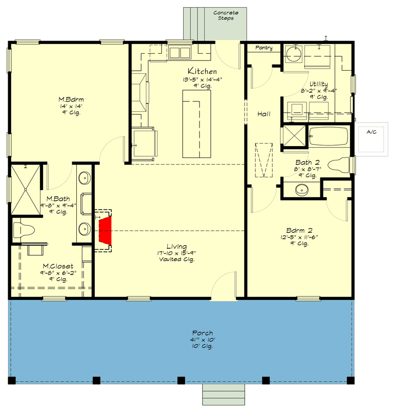 Plan 125013LEW: Modern Ranch Cabin House Plan with Split Bedrooms and Vaulted Living - Floor Plan - Main Level - Cabin, Country, Ranch