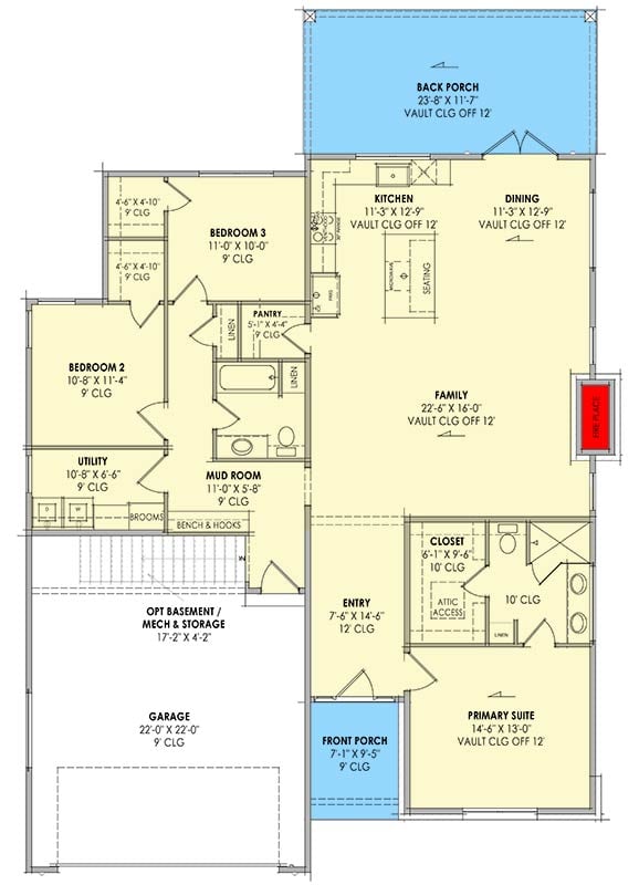 Plan 818191JSS: Contemporary 3-Bedroom House Plan with Split Layout and Butler Pantry - Floor Plan - Main Level - Contemporary, Modern