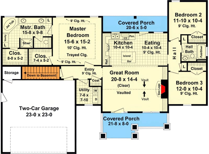 Plan 51342MM: Farmhouse Ranch House Plan with Split Bedrooms and Mudroom - Floor Plan - Main Level - Country, Farmhouse, New American, Ranch