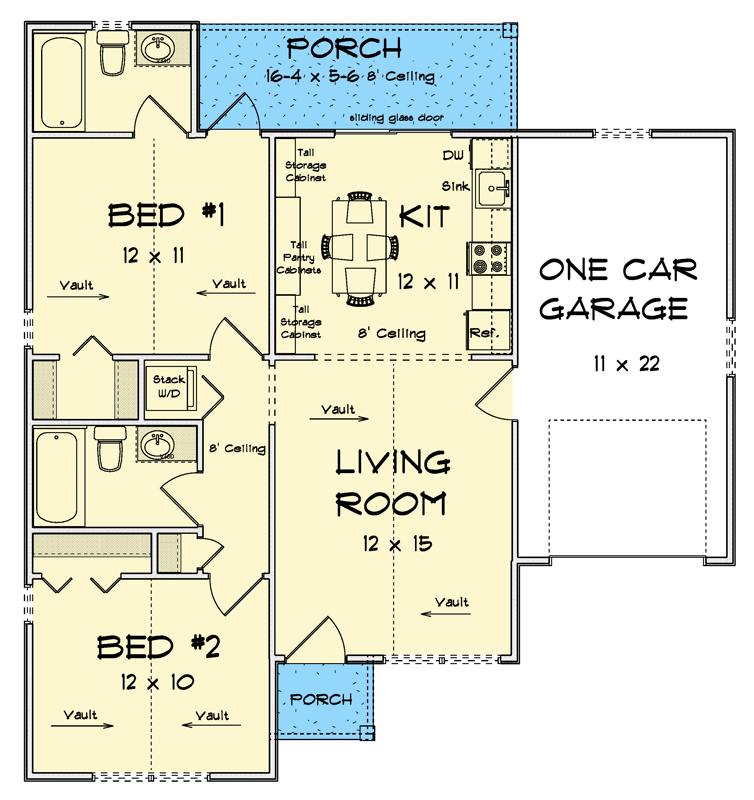 Plan 52500WM: Two-Bedroom Craftsman Cottage House Plan with Split Layout - Floor Plan - Main Level - Cottage, Craftsman