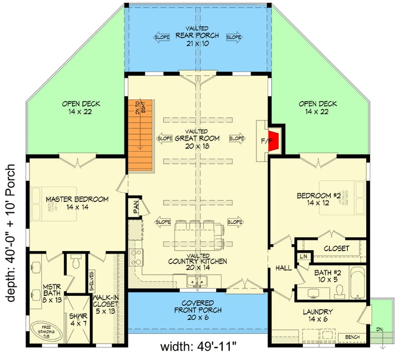 Plan 680637VR: Modern Farmhouse House Plan with Two-Story Great Room and Wrap-Around Porch - Floor Plan - Main Level - Modern Farmhouse, New American
