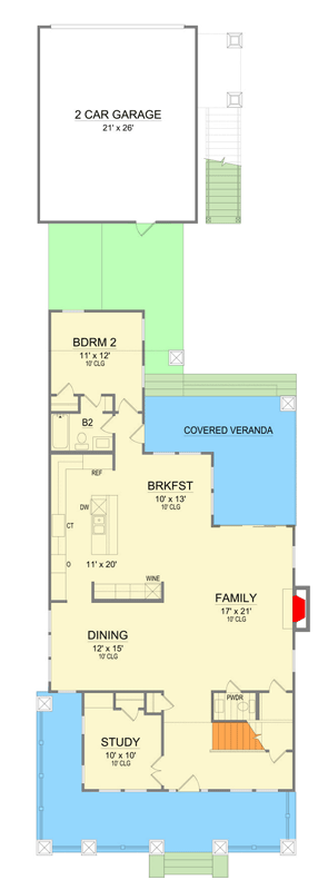 Plan 36712TX: Grand Craftsman House Plan: 4-5 Beds, Upstairs Master, Deep Porch - Floor Plan - Main Level - Bungalow, Craftsman, Traditional
