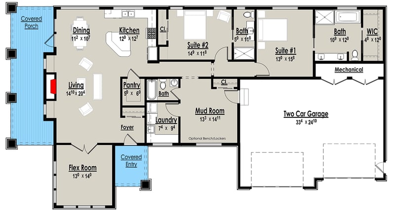 Plan 18259BE: Craftsman Country House Plan with Home Office and Butler Pantry - Floor Plan - Main Level - Country, Craftsman, Traditional